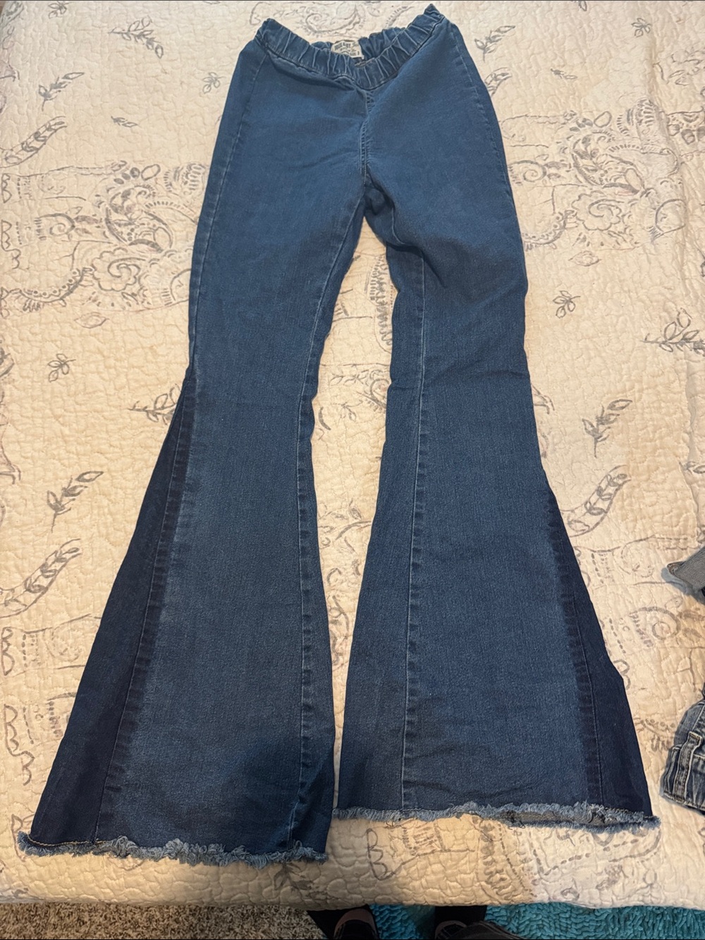 Dark Blue Flared Jeans with Ruffled Elastic Waist